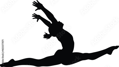 Black silhouette of a gymnast performing a split leap