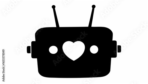 Black silhouette of a retro television with antenna and a heart shape on the screen design vector
