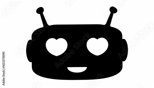Silhouette of a robot head with heart shaped eyes and antennae on a white background vector image