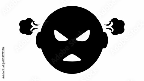 Angry face with steam coming out of ears in black silhouette on a white background cartoon style design