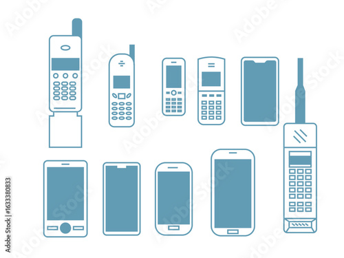 icon set phones from old to modern. Vector phone and smart phone set .