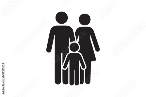 Family group with parents and child silhouette vector art illustration on white background