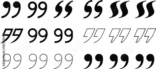 Collection of Various Quotation Marks in Different Styles for Typography and Design Applications Offering a Variety of Textual Emphasis