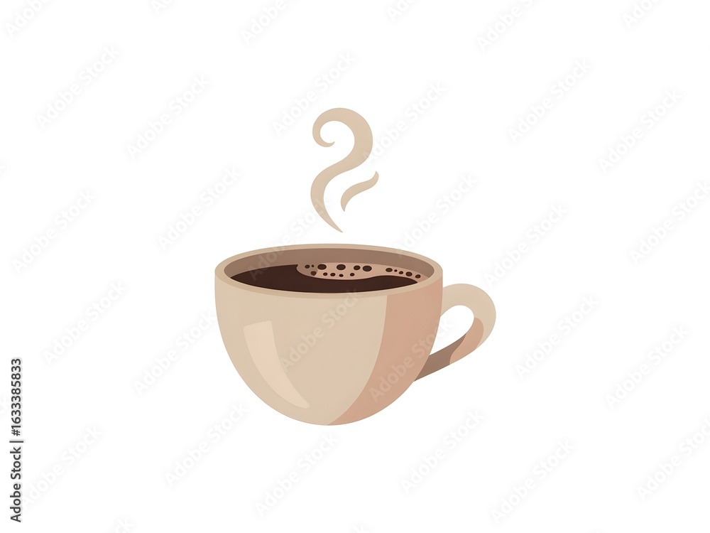 Obraz premium A simple and cozy illustration of a beige coffee cup filled with hot coffee, with a gentle swirl of steam rising from the top