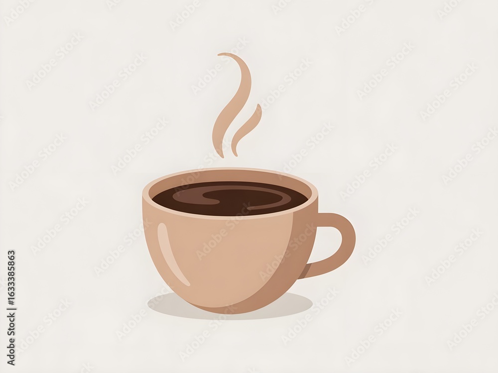 Obraz premium A simple and cozy illustration of a beige coffee cup filled with hot coffee, with a gentle swirl of steam rising from the top