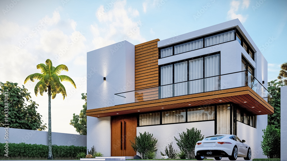 Obraz premium 3D illustration of a modern two-story house 2