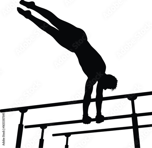 Gymnast performing on parallel bars gymnastics sport