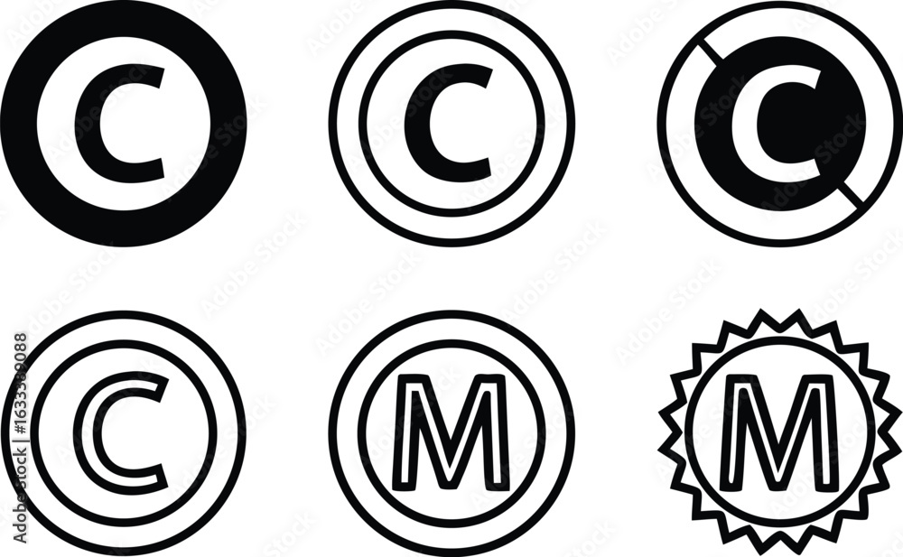 Fototapeta premium Copyright and Trademark Symbols Collection Indicating Intellectual Property and Legal Protection for Content Creators and Business Owners Worldwide