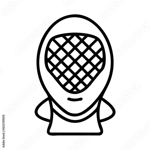 An outline style icon depicting fencing mask