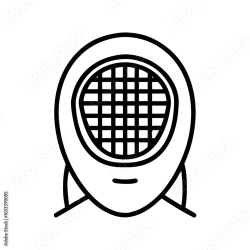 An outline style icon depicting fencing mask