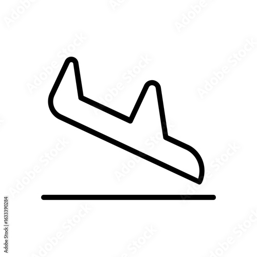 Outline Icon Airplane Landing, Flight Arrival Symbol, Minimal Line Art Aviation Transport Vector for Airport and Travel Design