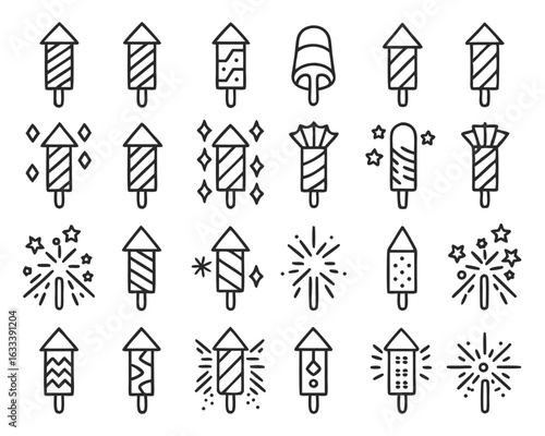 A striking graphic representation of a festive firework rocket on a slender stick designed for celebratory occasions isolated on transparent background