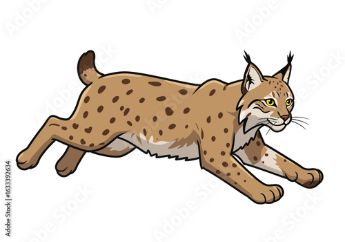 Dynamic Cartoon Lynx with Spotted Fur and Ear Tufts in Running Pose
