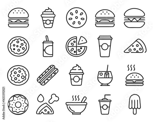 Comprehensive collection of food and drink themed graphic elements for culinary projects isolated on transparent background