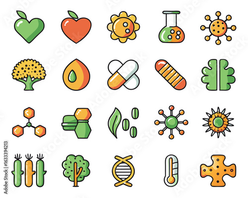Comprehensive collection of modern web interface symbols representing physical and mental well being concepts isolated on transparent background