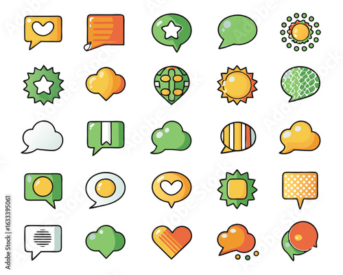 A vibrant assortment of colorful communication speech bubbles for engaging dialogue and messaging isolated on transparent background
