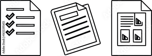 Document Collection Icons Representing Checklist Report and Design Templates for Efficient Workflow Management and Business Productivity