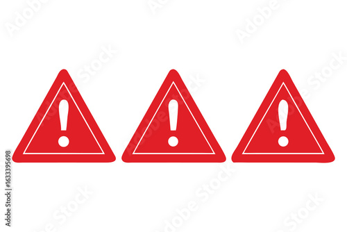 Red triangular warning signs with exclamation marks in a row
