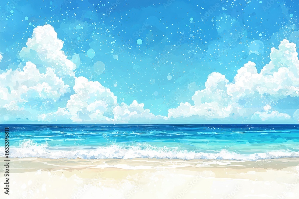 Fototapeta premium Ocean view with white clouds and turquoise water