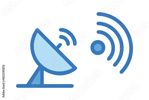 Satellite dish icon emitting wireless signal in blue tones