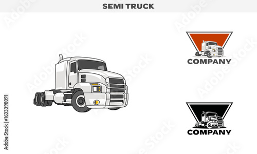 Illustration vector  graphic of Semi Truck, colorful and black and white color variation,  Logo Badge Template vector