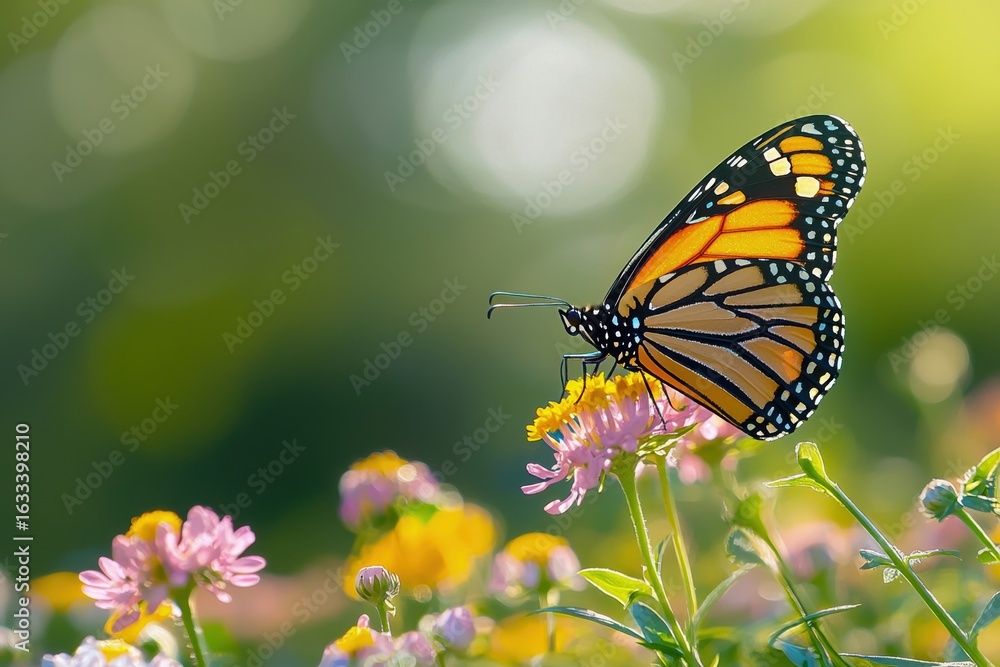 Fototapeta premium Bright orange butterfly on purple flower