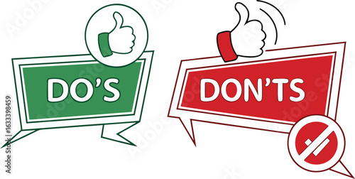 Dos and Donts Illustration with Thumbs Up and Prohibition Sign for Guidance and Best Practices