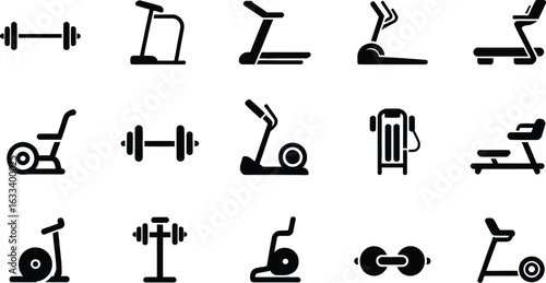 Gym equipment icons set