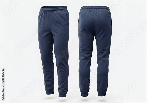 Blue Joggers, Front and Back Views on White Background, Apparel