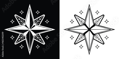 Elegant star design in black and white showcasing intricate details and symmetry for artistic purposes and creative project enhancement