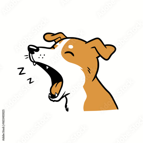 Cartoon dog yawning with closed eyes and playful expression  