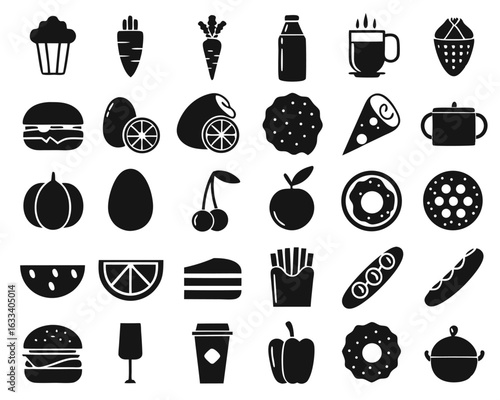 Collection of fresh fruit symbols featuring minimalist thin line art designs for culinary and healthy lifestyle themes isolated on transparent background