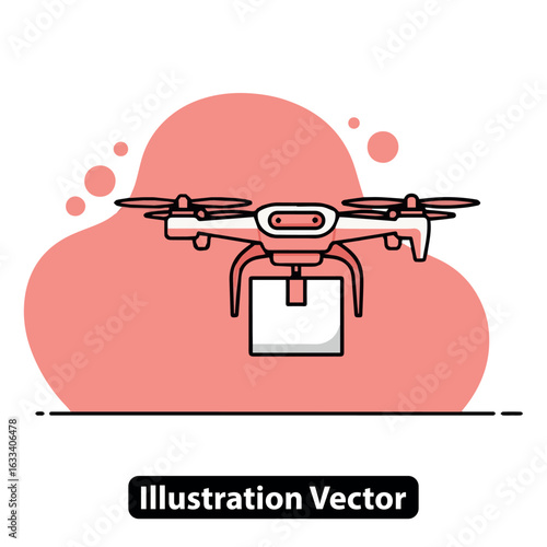 Flying delivery drone with a package. Modern logistics and autonomous shipping concept.