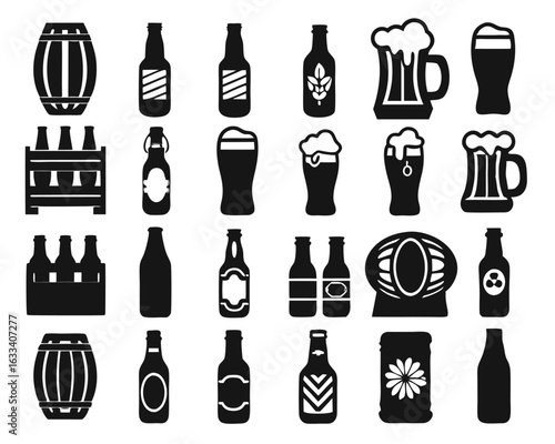Charming hand drawn beer themed doodle icons featuring various brewery elements and refreshing beverages isolated on transparent background