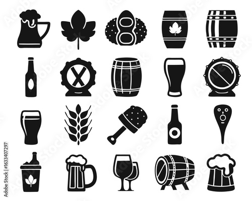 Charming hand drawn beer doodle icons featuring bottles mugs hops and glasses isolated on transparent background