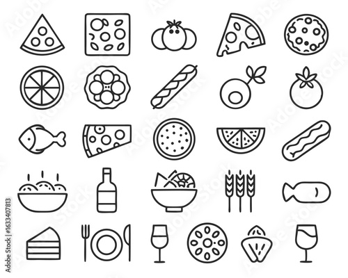 Charming hand drawn italian food assortment featuring mediterranean lunch delights isolated on transparent background