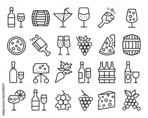 Charming hand drawn wine party collection featuring numerous delightful icons for celebrations and gatherings isolated on transparent background