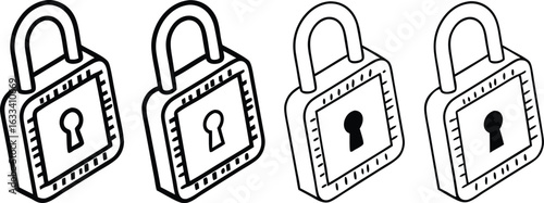 Four Black and White Padlocks Illustration for Security and Protection Concept Design Element