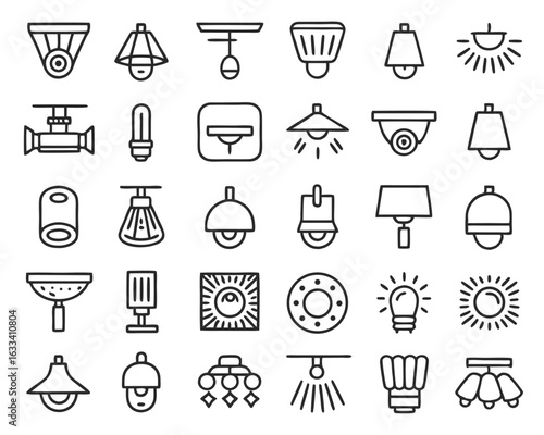 Illuminator construction lamp icon set featuring a bright light source for creative design projects isolated on transparent background