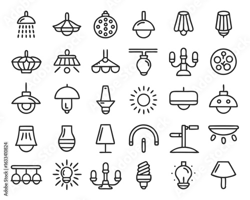 Illuminator construction lamp icon set featuring a single light source element for design projects isolated on transparent background