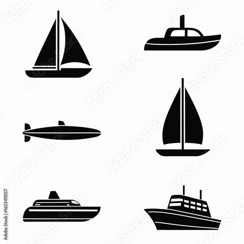 Various watercraft silhouettes sailboat yacht