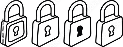 Four Padlocks in a Row Security and Privacy Concept Digital Locks and Data Protection Symbolic Representation of Secure Access and Confidentiality