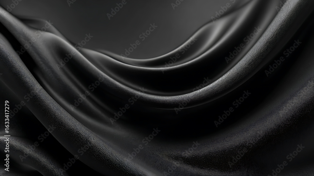 Fototapeta premium Ultra-Detailed Black Silk Fabric with Smooth Flowing Folds, Elegant Minimalist 8K Texture Background