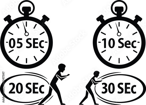 High Intensity Interval Training HIIT Workout Exercise Time Intervals with Athlete Silhouettes and Stopwatches Fitness Program Cardio Training Endurance