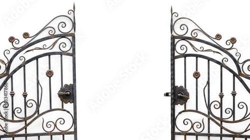 Ornate iron gate stands ajar