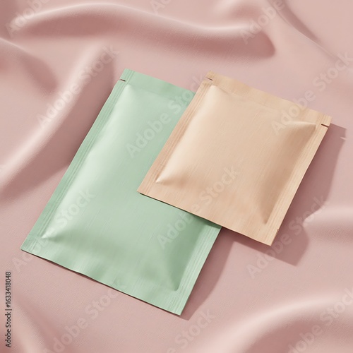 上品なパウチ 二色 背景ピンク