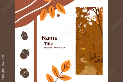Autumnal woodland path with acorn and leaf accents for a professional name card or brochure design