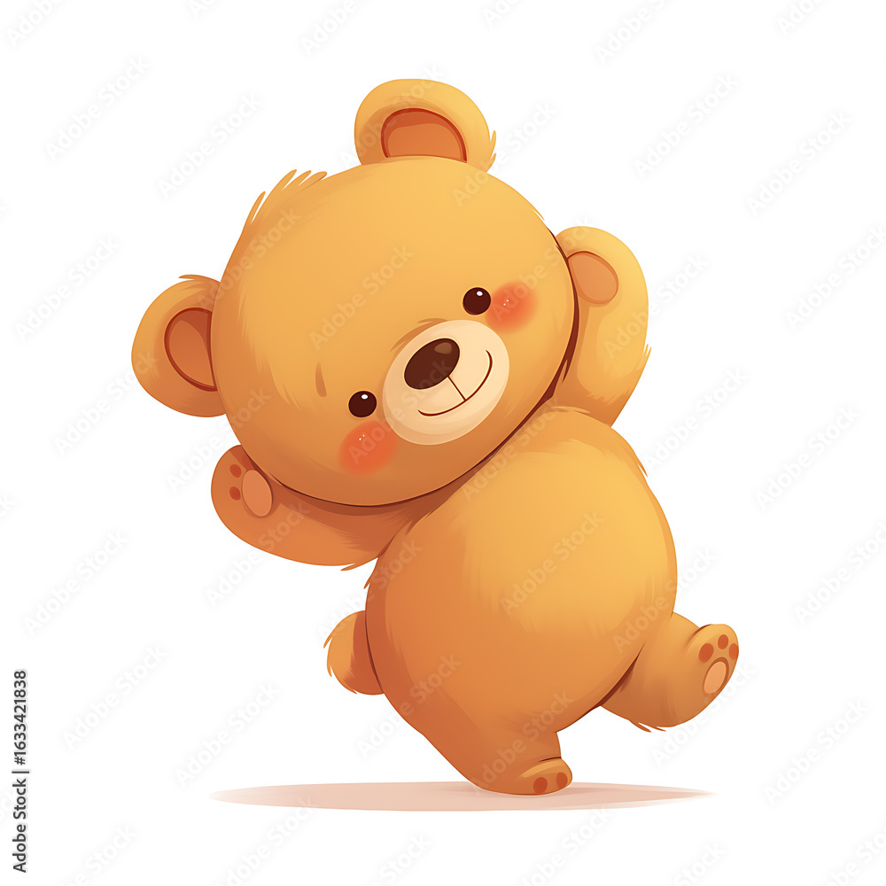 Obraz premium A cute cartoon bear illustrated in a playful and charming style. The bear has a soft, friendly expression, rounded shapes, and warm colors, perfect for children’s books, stickers, or T-shirt designs.