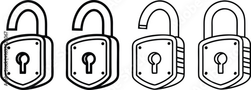 Line Art Padlocks Security and Privacy Concept Represented with Open and Closed Locks in a Row Showing Secure Connections
