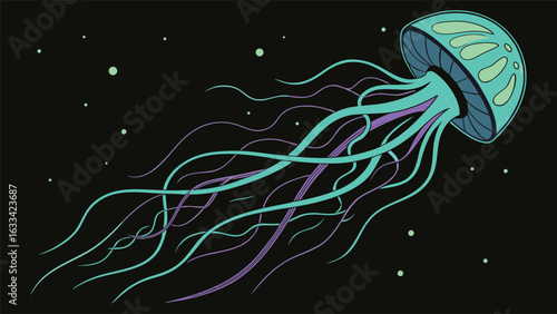 Vibrant cosmic nebula with bioluminescent tendrils in deep space